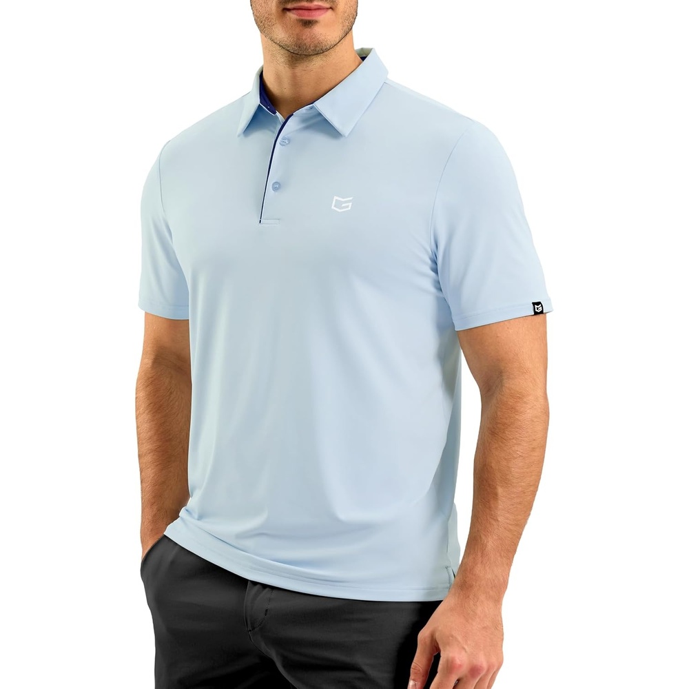 image:imageMens Golf Shirt Dry Fit Short Sleeve Polos Athletic Polo Shirts for Men  Moisture Wicking CoolTouch 4Way Stretch UPF50 Contrast Collar Tagless Comfort for Tennis Pickleball Active CasualLight Blue