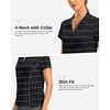 image:imageG Gradual Polo Shirts for Women Short Sleeve Golf Shirts V Neck Collared Top Cooling Lightweight UPF 50 Tennis Work Dry FitWide Black Stripe
