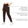 image:imageWomens Joggers with Zipper Pockets Tapered Athletic Pants for Women  Stretchy Lounge Jogging Workout Soft Elastic Waistband Drawstring Cuffed AnkleBrown