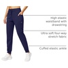 image:imageWomens Joggers with Zipper Pockets Tapered Athletic Pants for Women  Stretchy Lounge Jogging Workout Soft Elastic Waistband Drawstring Cuffed AnkleNavy
