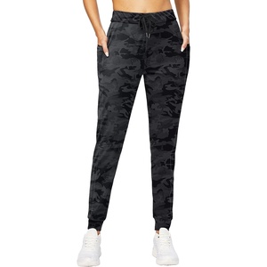 image:imageWomens Joggers with Zipper Pockets Tapered Athletic Pants for Women  Stretchy Lounge Jogging Workout Soft Elastic Waistband Drawstring Cuffed AnkleBlack Camo