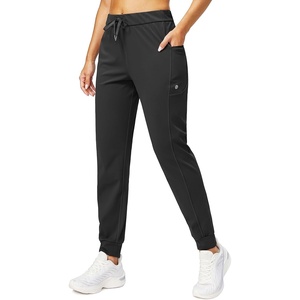 image:imageWomens Joggers with Zipper Pockets Tapered Athletic Pants for Women  Stretchy Lounge Jogging Workout Soft Elastic Waistband Drawstring Cuffed AnkleBlack
