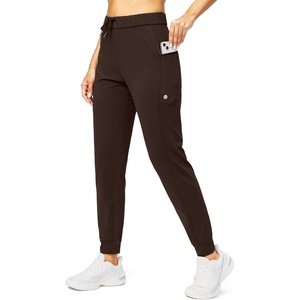 image:imageWomens Joggers with Zipper Pockets Tapered Athletic Pants for Women  Stretchy Lounge Jogging Workout Soft Elastic Waistband Drawstring Cuffed AnkleBrown