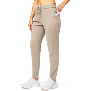image:imageWomens Joggers with Zipper Pockets Tapered Athletic Pants for Women  Stretchy Lounge Jogging Workout Soft Elastic Waistband Drawstring Cuffed AnkleKhaki