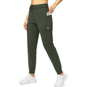 image:imageWomens Joggers with Zipper Pockets Tapered Athletic Pants for Women  Stretchy Lounge Jogging Workout Soft Elastic Waistband Drawstring Cuffed AnkleOlive Green