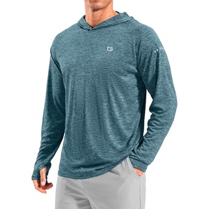 image:imageMens Sun Protection Hoodie Shirts Long Sleeve UPF 50 Swim Shirts  Fishing Rash Guard Quick Dry Breathable Lightweight Moisturewicking Thumbhole Cuffs Hooded Reflective Design HikingHeather Aquamarine