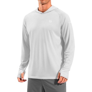 image:imageMens Sun Protection Hoodie Shirts Long Sleeve UPF 50 Swim Shirts  Fishing Rash Guard Quick Dry Breathable Lightweight Moisturewicking Thumbhole Cuffs Hooded Reflective Design HikingHeather Bright Grey