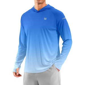 image:imageMens Sun Protection Hoodie Shirts Long Sleeve UPF 50 Swim Shirts  Fishing Rash Guard Quick Dry Breathable Lightweight Moisturewicking Thumbhole Cuffs Hooded Reflective Design HikingGradient Blue White