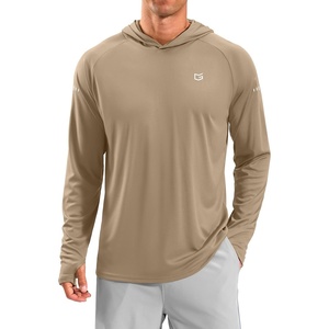 image:imageMens Sun Protection Hoodie Shirts Long Sleeve UPF 50 Swim Shirts  Fishing Rash Guard Quick Dry Breathable Lightweight Moisturewicking Thumbhole Cuffs Hooded Reflective Design HikingKhaki