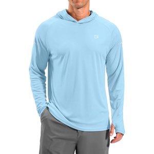 image:imageMens Sun Protection Hoodie Shirts Long Sleeve UPF 50 Swim Shirts  Fishing Rash Guard Quick Dry Breathable Lightweight Moisturewicking Thumbhole Cuffs Hooded Reflective Design HikingLight Blue