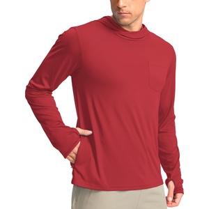 image:imageMens Sun Protection Shirts UPF 50 Long Sleeve Hoodie with 2 Pockets  UV SPF Lightweight Fishing Hiking Rash Guard Breathable Cool ShirtDark Red