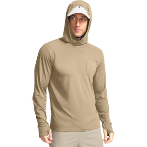 image:imageMens Sun Protection Shirts UPF 50 Long Sleeve Hoodie with 2 Pockets  UV SPF Lightweight Fishing Hiking Rash Guard Breathable Cool ShirtKhaki