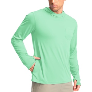 image:imageMens Sun Protection Shirts UPF 50 Long Sleeve Hoodie with 2 Pockets  UV SPF Lightweight Fishing Hiking Rash Guard Breathable Cool ShirtMint Green